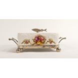 Carlton Blush ware Sardine dish featuring metal fittings, with floral rose garland decoration, by