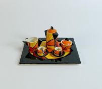 Lorna Bailey miniature Tea for Two on tray set, in the Sunburst pattern. Ellgreave backstamp.