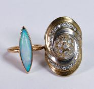 Two rings - rose gold & black opal ring, not hallmarked but tested as 9ct or better. UK size K.