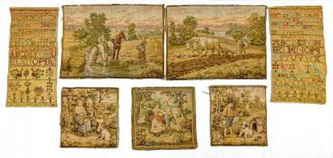 Group of textiles - includes two similar 19th century samplers bearing names of two sisters