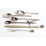 Six items of silver - Two Chinese silver spoons (one .999), paper knife .800, 2 x English hallmarked