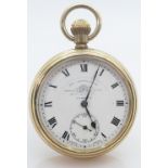 Thomas Russell Liverpool gold plated open faced gents pocket watch, winds, ticks, sets and runs