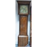 Oak longcase / Grandfather clock with square brass dial engraved Jonathan Lees, Bury.