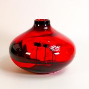 Peggy Davies squat Ruby Fusion large vase with Pyramid design, 20cm tall