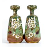 Carlton Blush ware pair of large vases with rare paste decoration Daisies on green ground