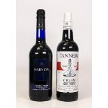 Two bottles of Sherry to include Harvey's Bristol Cream 0.75cl and Tanners Cream Sherry 0.75cl. (2)
