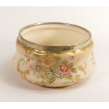 Carlton Blush ware metal mounted fruit bowl with floral dianthus decoration, by Wiltshaw & Robinson,