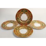 De Lamerie Fine Bone China deep red & mottled green Majestic Salad plates, specially made high end