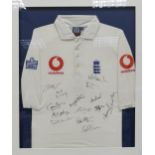Team signed England Cricket shirt, frame size 84 x 72cm