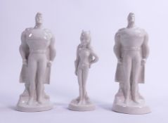 Wade prototype DC Comics figures Superman x 2 & Catwoman, height of tallest 18cm. These were removed