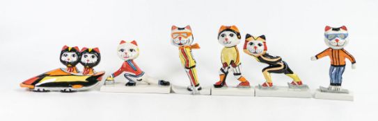 Lorna Bailey set of six Sporting Cats, produced for the 2002 Winter Olympics (6)