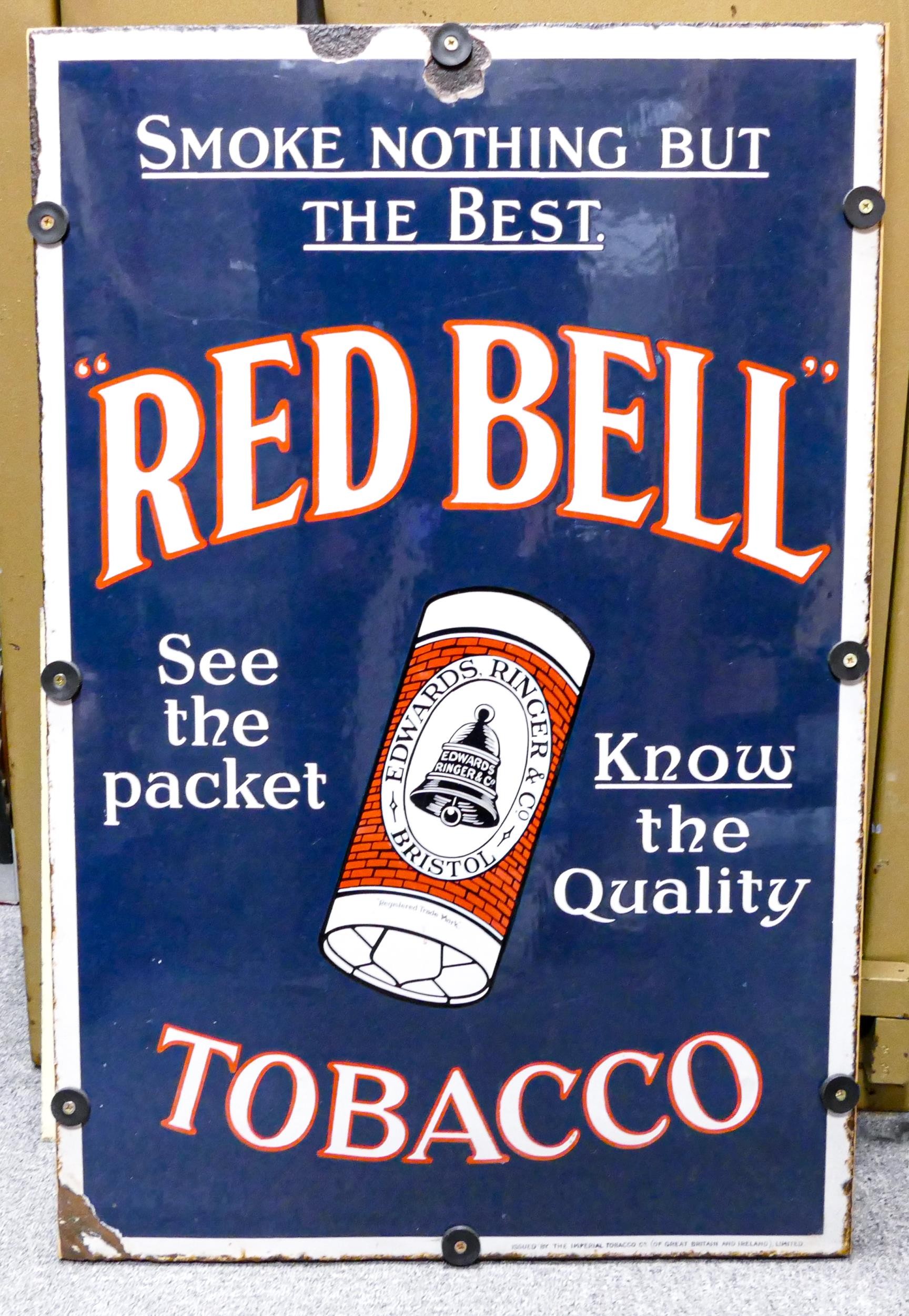Vintage Red Bell Tobacco enamel advertising sign, 76cm x 51cm - Image 3 of 3