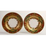 De Lamerie Fine Bone China deep red & mottled green Majestic rimmed bowls, specially made high end