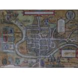 Map of Chester - Cestria (Vulgo) Chester, Anglia Civitas - Georg Braun and Frans Hogenberg, ca 1585.