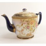Carlton Blush ware tea pot with floral dianthus decoration, by Wiltshaw & Robinson, c1900, height