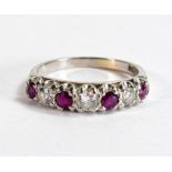 18ct white gold ring set with diamonds and rubies, size M/N, 3g.