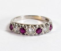 18ct white gold ring set with diamonds and rubies, size M/N, 3g.