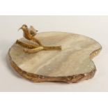 De Lamerie Fine marble & gilt metal cheese dish with Bee Eater decoration, in presentation bag,