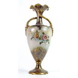 Carlton Blush ware twin handled vase with Arvista floral decoration, by Wiltshaw & Robinson,