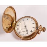 9ct gold full hunter pocket watch, top winder, gross weight 96.8g.