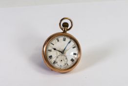 9ct gold hallmarked open faced keyless gents pocket watch, gross weight 89.4g. Inner AND outer