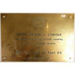 Wade Ceramics Limited, brass wall plaque "To commemorate the official opening of this production