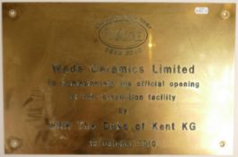 Wade Ceramics Limited, brass wall plaque "To commemorate the official opening of this production