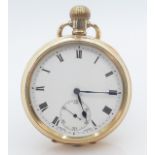 Gold plated open faced gents pocket watch, winds, ticks and runs down. High quality Dennison watch