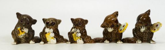 Beswick Bush Babies to include baby with mirror 1379 x 2, baby with rattle 1380 and baby holding