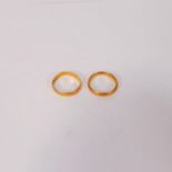 Two x 22ct gold wedding rings / bands, weight 5.05 grams.