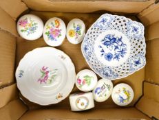 A Meissen blue & white pierced onion dish ( diameter 18.5), together with Meissen floral items to