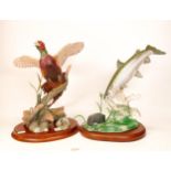 Franklin Mint Large Figures The Ring Necked Pheasant & Royal Catch, tallest 32cm(2) (both with