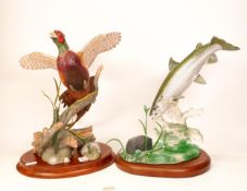 Franklin Mint Large Figures The Ring Necked Pheasant & Royal Catch, tallest 32cm(2) (both with