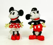 Genuine Walt Disney copyright ceramic Minnie (a/f) & Mickey Mouse toothbrush holders, each stamped
