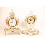 Two 20th century Dresden porcelain mantle clocks to include on Sitzendorf and one Sandizell example.