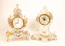 Two 20th century Dresden porcelain mantle clocks to include on Sitzendorf and one Sandizell example.