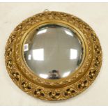 Circular Gold Effect Convex wall mirror, diameter 52cm