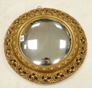 Circular Gold Effect Convex wall mirror, diameter 52cm