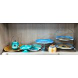 A collection of Shelley Harmony Drip Glazed items to include two tier cake stand, comport,