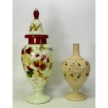 Victorian Hand Decorated Glass Vase & Cover together with similar item, tallest 45cm