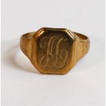 9ct gold initialled signet ring,size K, 2.6g.