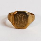 9ct gold initialled signet ring,size K, 2.6g.