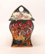 Moorcroft floral decorated lidded box designed by Emma Bossons. Height 16cm, limited edition of 100.