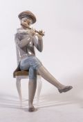 Lladro figure Boy with Flute 4877, height 25cm - flute re-glued at tip.