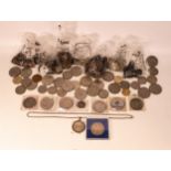 A large collection of old coins, including £2 and fifty pence coins, commemorative coins, silver and