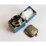 Silver Vesta case and serviette ring, 33.9g. (2)