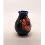 Moorcroft Clematis Pattern Small Vase on Blue Ground, height 9.5cm