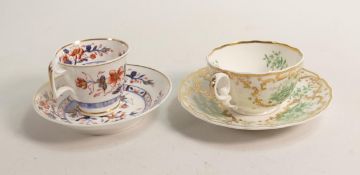 Two 19th century Spode cups and saucers, one Imari style decoration and the other gilded transfer of