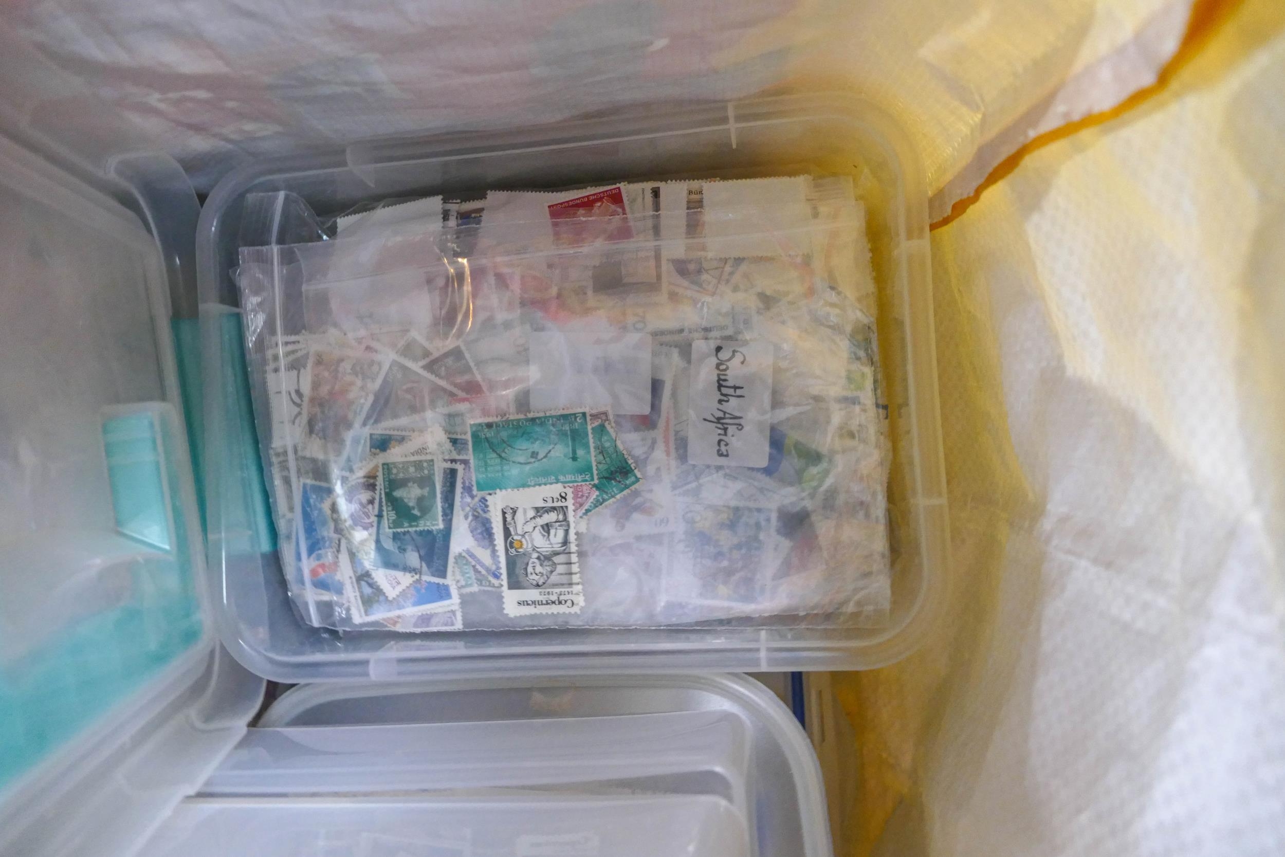 4 x large bags of world & UK stamps containing thousands of stamps loose in boxes, bags, albums & - Image 6 of 17