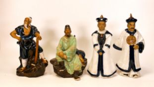 Four Chinese Mud Man Figures including Priests, Farmer & Traveller, tallest 25cm(4)